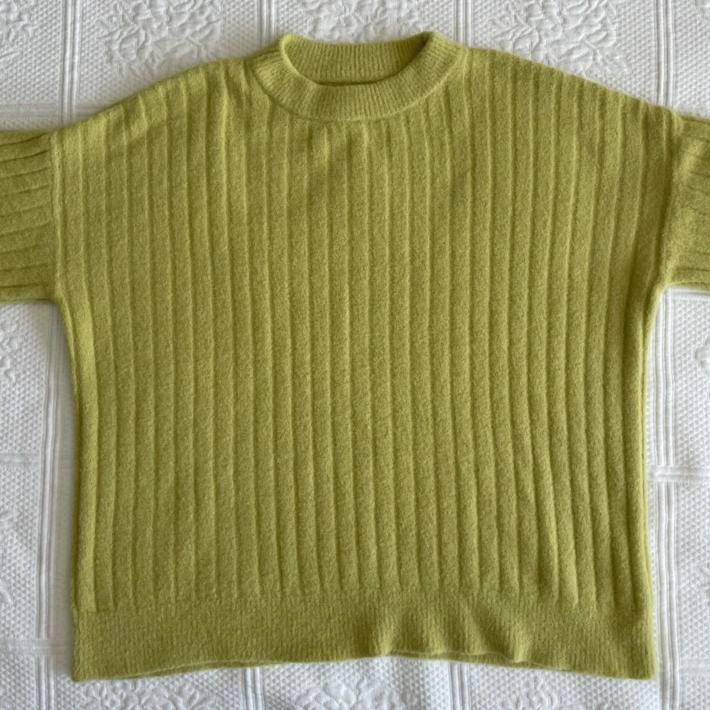 Aerie Buttercream Oversized Ribbed Crew Neck Sweater Lime Green XS